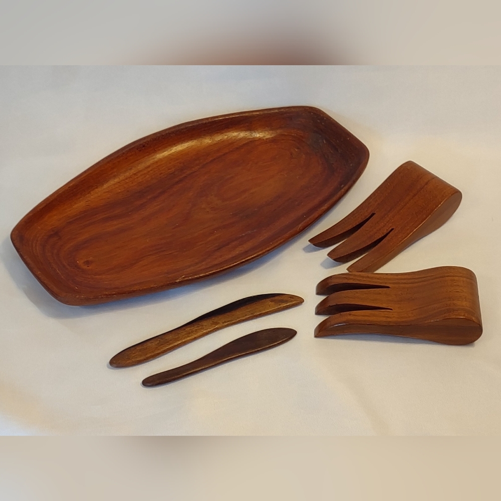 Mid-century Señal Mexico Wooden Tray + Serving Utensils